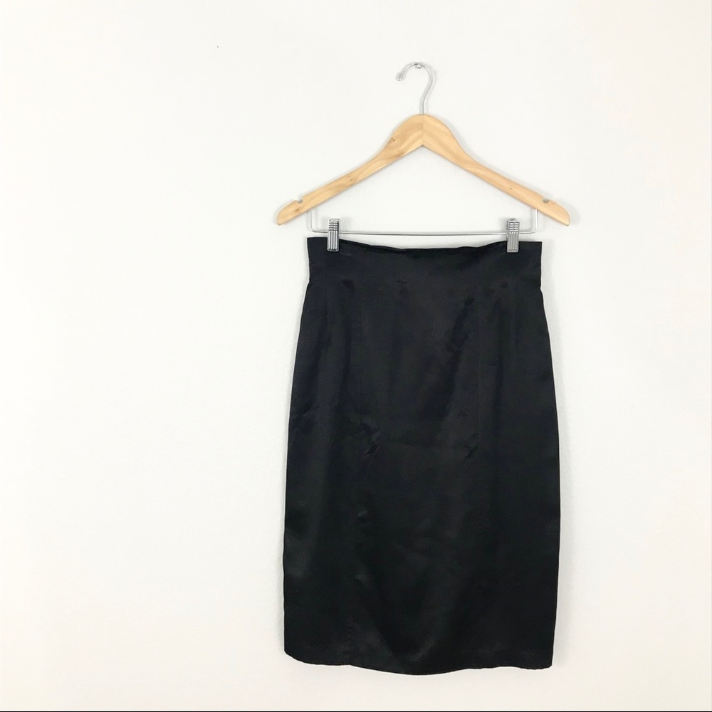 Vintage Bloomingdales Black 100% Silk Satin Skirt Pencil Straight 10 Medium - Picture 1 of 5